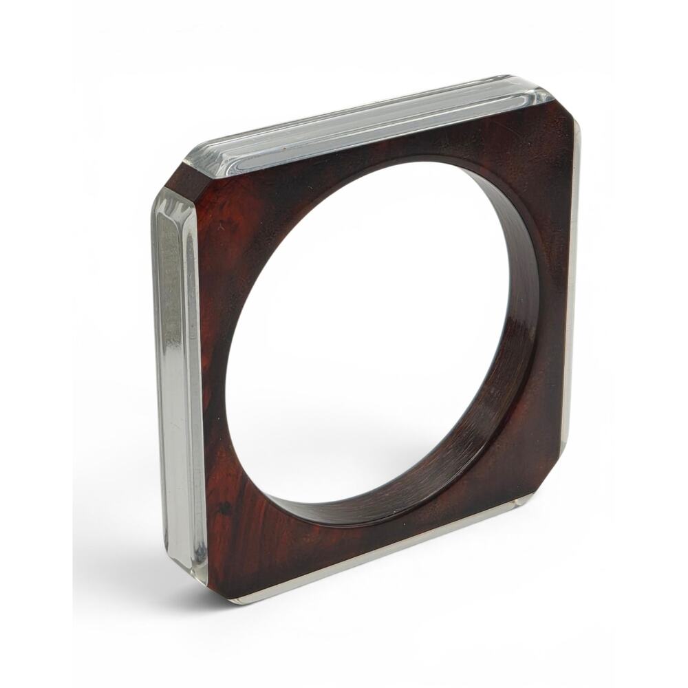 Vintage Lucite Tortoise Shell Style Square Bangle Bracelet